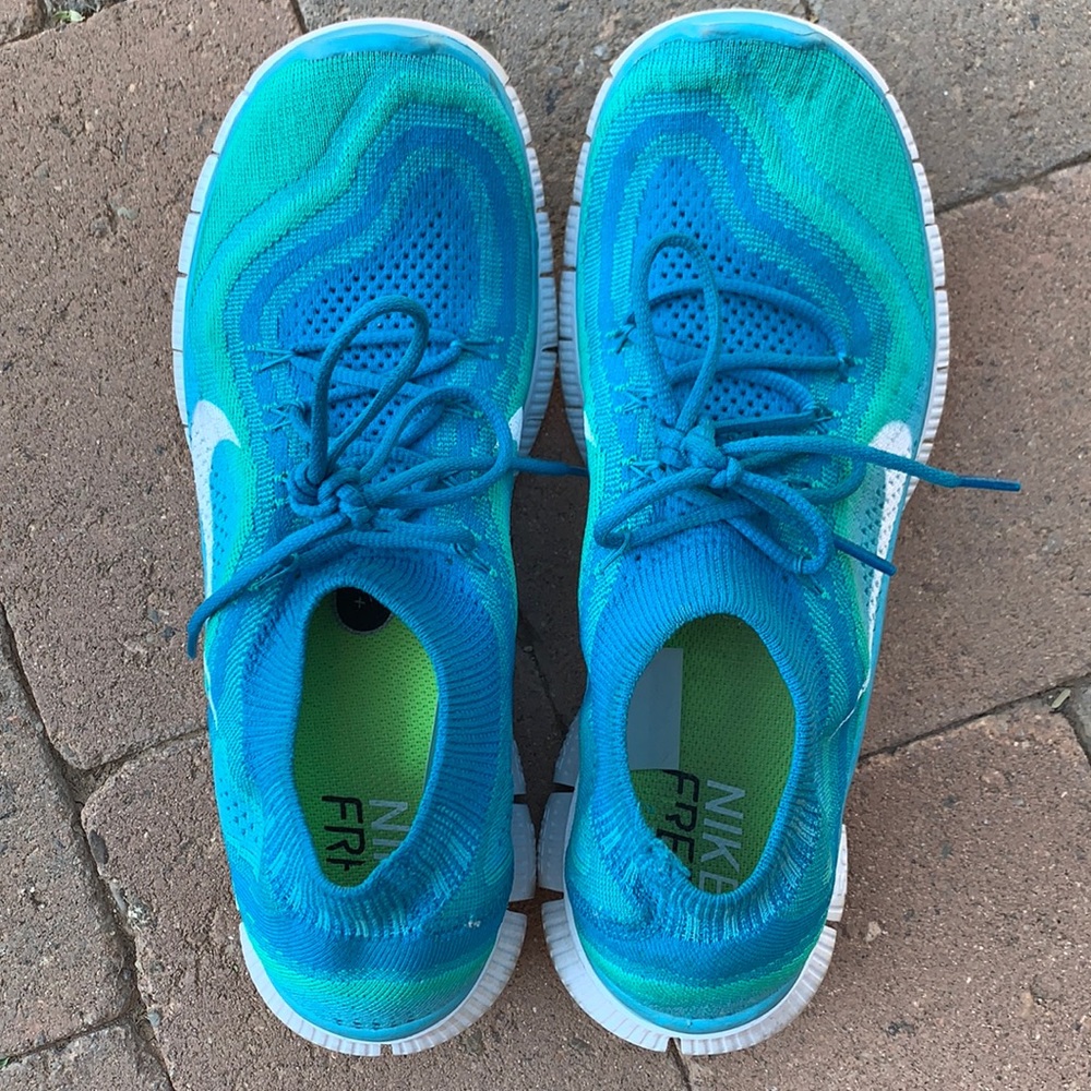Blue and Green Nike Free